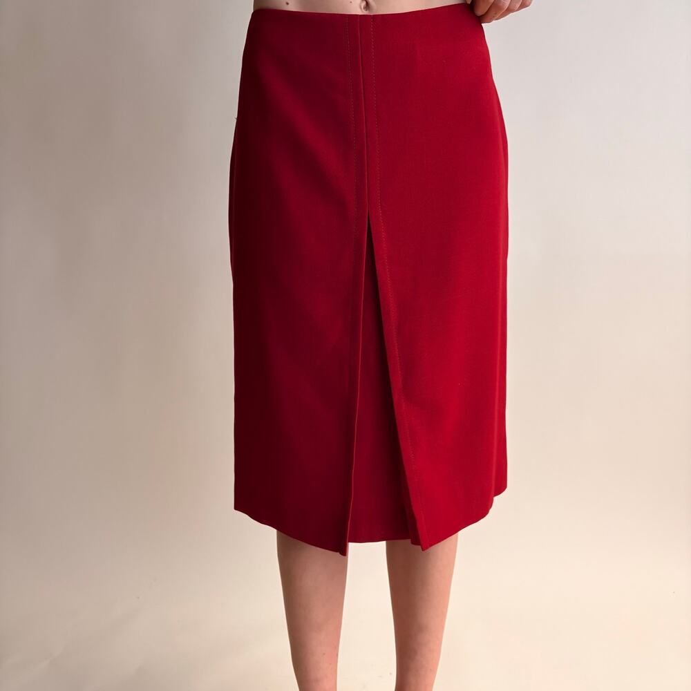 Finity Studio Deep Red Pleated Midi Skirt - Front Pleat, Size 10